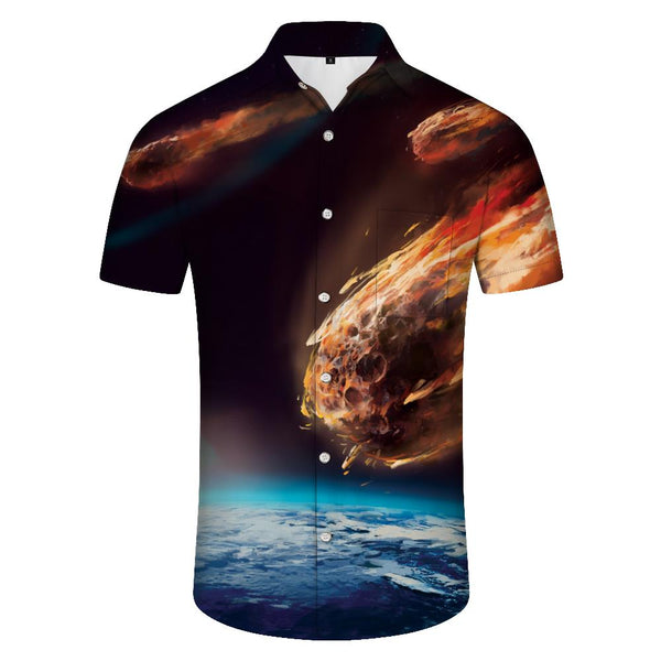 
Hawaiian Shirt Men Indoor Party Street Walking Top Button Short Sleeve Lined Color Men Casual Style Summer Printed Shirt Polyester
                