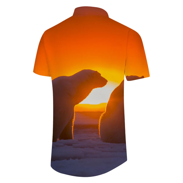 
Sunset Fun Polar Bear Men's Vintage Shirt Short Sleeve Button Hawaiian Shirt Casual Vacation Beach Summer
                
