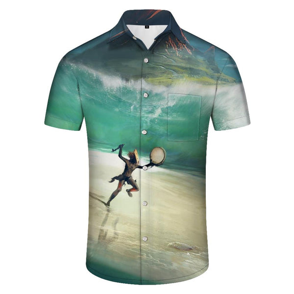 
Cartoon digital printing men's Hawaiian button short-sleeved shirt tropical beach style shirt fun short-sleeved button short-sleeved shirt fresh and refined
                