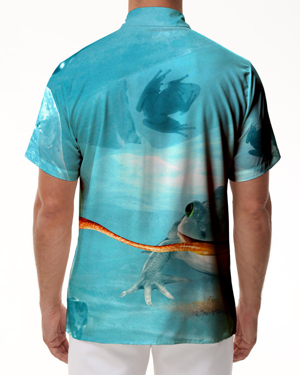 
Chameleon Personality Frog Men's Cuban Collar Shirt Casual Button Shirt Short Sleeve Holiday Beach Clothing
                