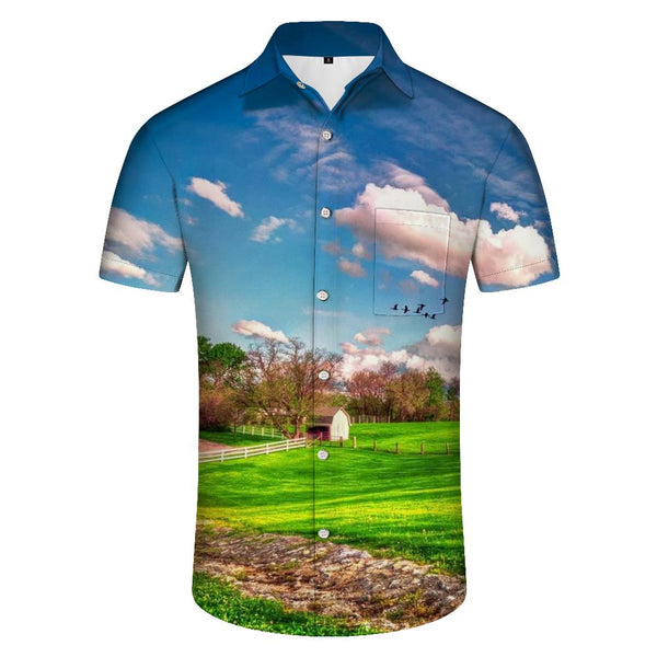 
Beautiful Swiss nature landscape print pattern men's Hawaiian shirt print summer beach casual short sleeve button shirt
                