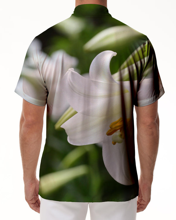 
Flowers men's white short-sleeved 3d digital printing men's casual short-sleeved shirt loose tropical four seasons Hawaiian short-sleeved shirt lily
                