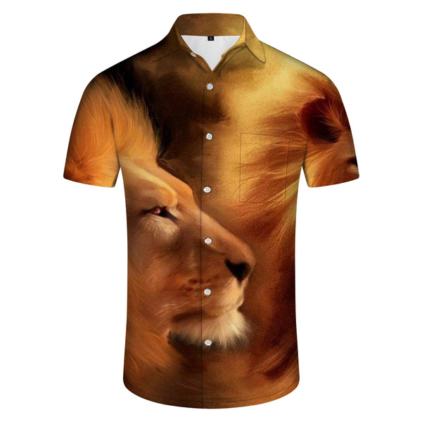 
Cuban Mens Lion King Lapel Shirt Casual Hawaiian Tropical Button Shirt Short Sleeve Vacation Beach
                