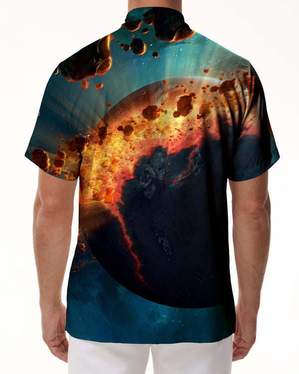 
Exploding Earth Mens Casual Button Down Hawaiian Shirt Trendy Tropical Summer Outfit Mens Vintage Beach Wear
                