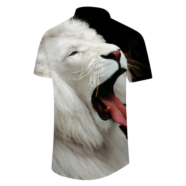 
Liberty White Elegant Lion Shirt New Men's 3D Printed Animal Pattern Short Sleeve Button Hawaiian Party Top
                