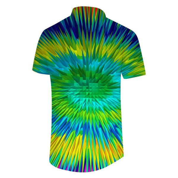 
Tie Dye Colored Mens Casual Button Down Shirt Hawaiian Summer Beach Vacation Shirt Pocket Green
                