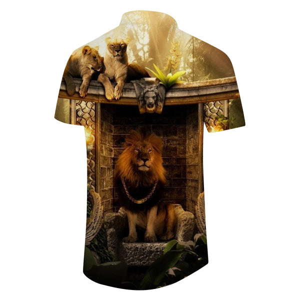 
Popular casual lion shirt men's summer clothes short sleeve breathable soft fashion shirt comfortable simple button four seasons
                