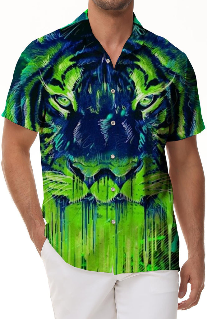 Animal Tiger Hawaiian Men's Shirt 3D Printing Summer Casual Short Sleeve Loose Large Size Shirt Daily Street Top Party Sweatshirt