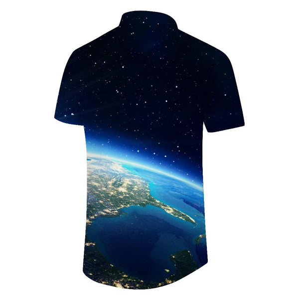 
Galaxy outer space earth men's casual loose short sleeve from the beach casual Hawaiian shirt button short sleeve shirt beach
                
