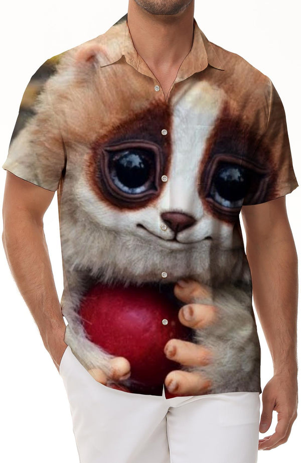 Cute Lemur Men's Casual Shirt Short Sleeve Button Print Fashion Vintage Beach Shirt Style
