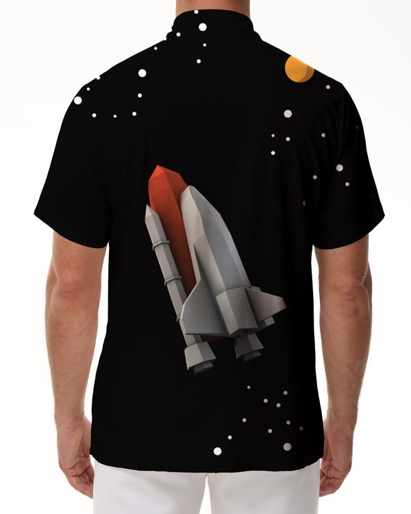 
Black Space Rocket Cuban Classic Hawaiian Check Men's Shirt Breathable Button Shirt Resort Wear
                