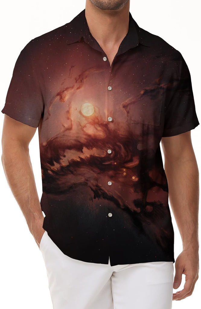 Cloud Wolf Shape Summer Men's Casual Loose Design 3D Printed Pattern Hawaiian Button Beach Ocean Short Sleeve Shirt