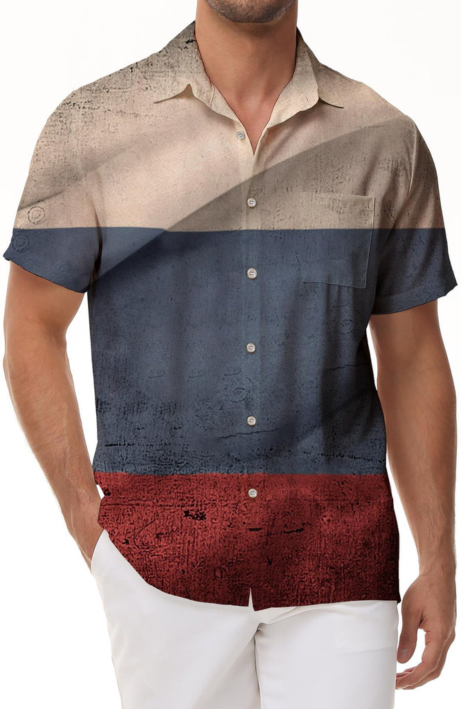 Texas Retro Flag Men's Summer Casual Fashion Short Sleeve Button-Down Shirt with Single Pocket