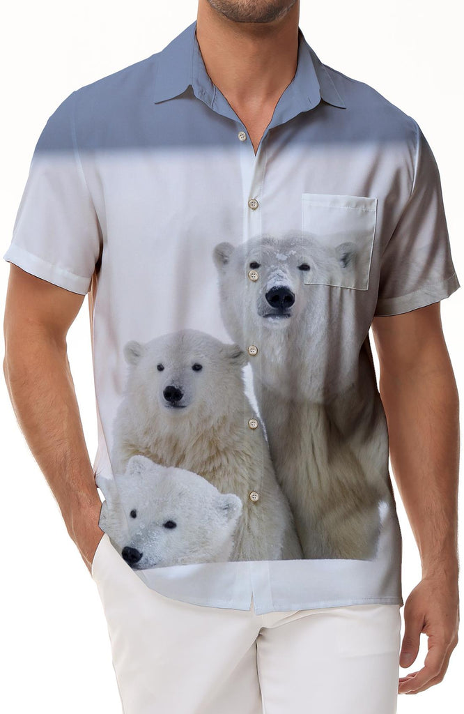Lapel 3D Printed Polar Bear Shirt Funny Animal Pattern Men's Tops Summer Loose Indoor Running