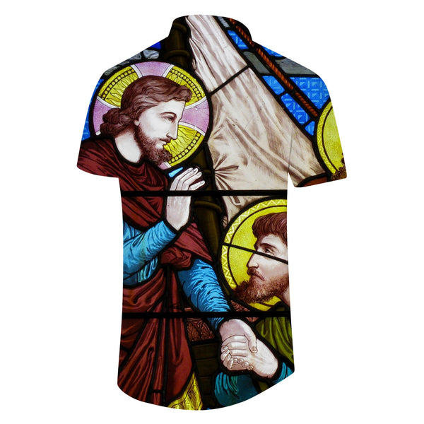 
Jesus 3D Printed Graphic Hawaiian Shirt Mens Casual and Eternal God Reign Stained Glass Clothing
                