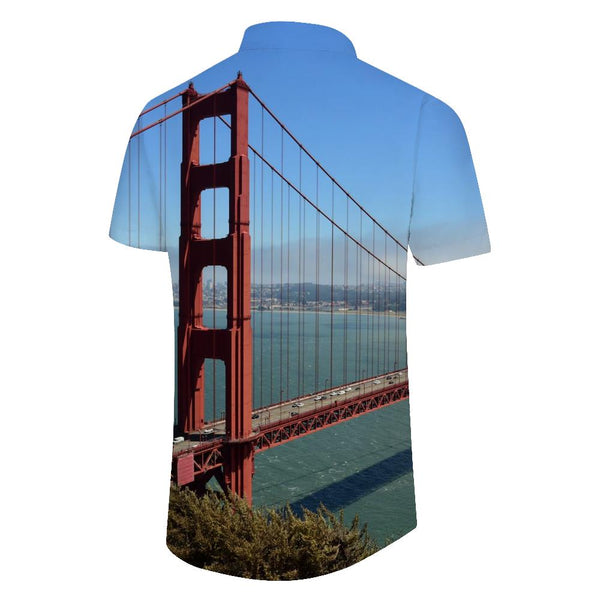 
Spectacular red bridge shirt men's street fashion short-sleeved shirt Hawaiian button outdoor vacation fishing tropical style
                