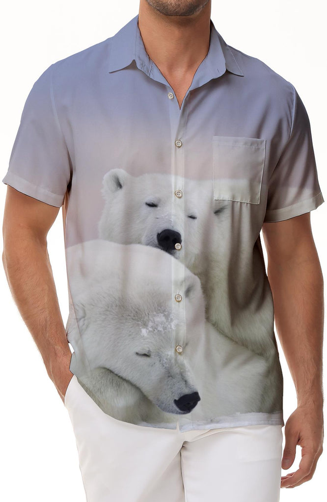 Two Polar Bears Men's Casual Short Sleeve Shirt Button Lapel Shirt Summer Hawaiian Shirt Digital Printing
