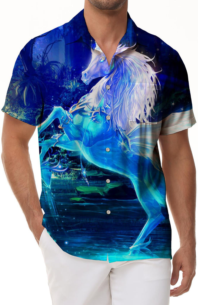 Shiny Pegasus All Seasons Tropical Everyday Short Sleeve Men's Hawaiian Shirt Casual Button-Down Top for Loose Fit Travel