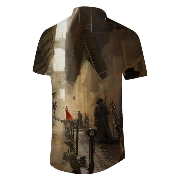 
European and American printed men's summer casual fashion style short-sleeved clothes short-sleeved tops Hawaiian shirts
                