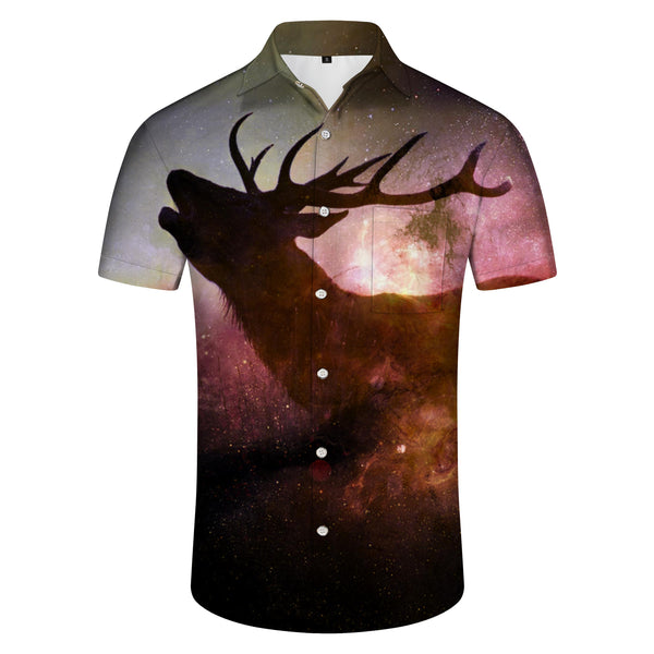 
Scottish Deer Stag and Silver Sea Hawaiian Shirt Men's Short Sleeve Button Shirt Summer Tops
                