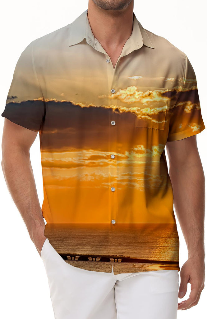 Unisex Beach Style Men's Hawaiian Shirt Casual Loose Comfortable Breathable Short Sleeve Fashion Shirt Sunset