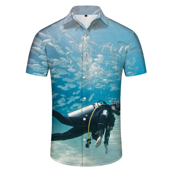 
Men's casual loose latent print short sleeve button down Hawaiian shirt tropical beach walking clothing
                
