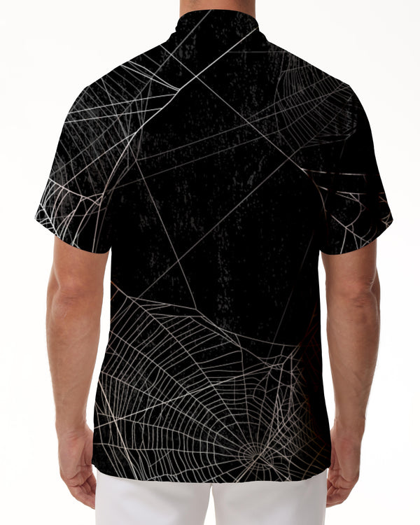 
Spider Web Print Halloween Men's Casual Hawaiian Button Holiday Beach Short Sleeve Black
                