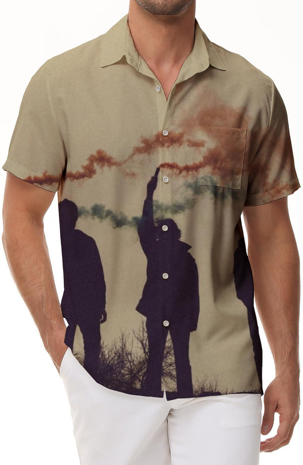 Freedom Color Smoke Bomb Loose Casual Men's Short Sleeve Shirt Hawaiian New Personalized Button Lapel Pocket Clothes