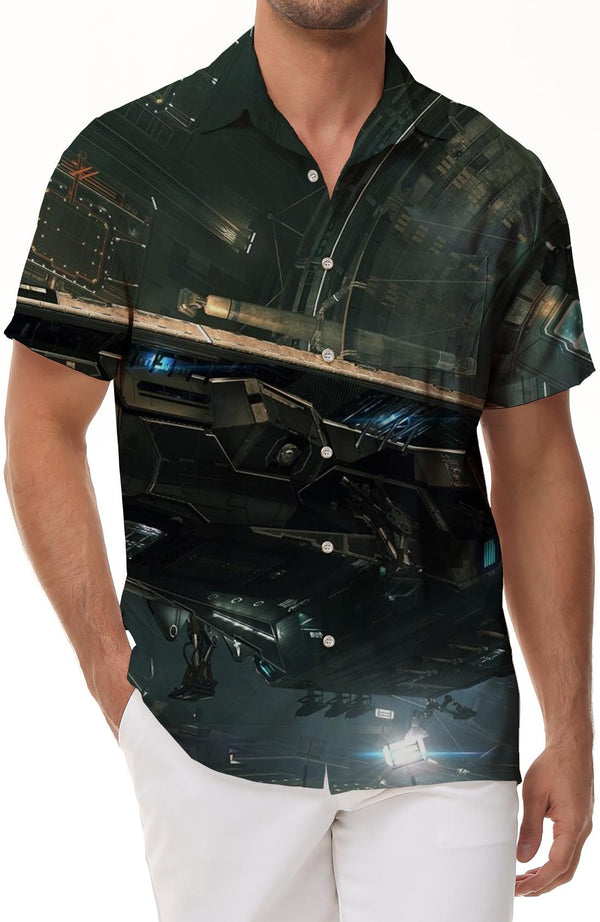 Hawaiian Alien Airplane Men's Casual Shirt Short Sleeve Regular Fit Fashion Camping Sea Shirt Beach Clothing