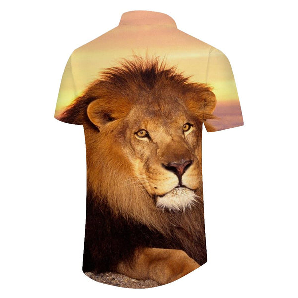 
Hawaiian Beach Shirt Tops Men's 3D Lion Printed Button Shirt Men's Casual Short Sleeve
                