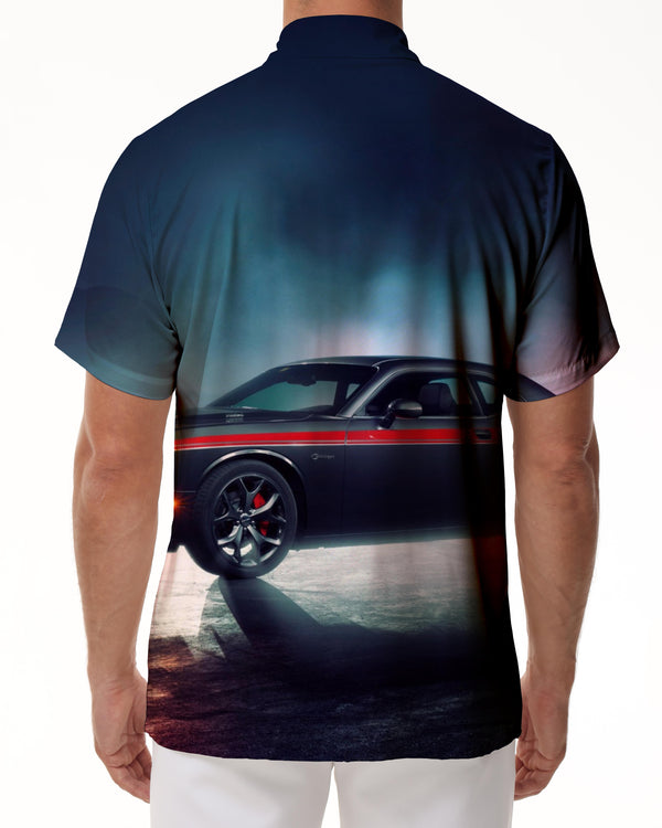 
Navy blue men's car shirt 3d digital printing pattern four seasons button shirt street seaside beach short sleeve loose top
                