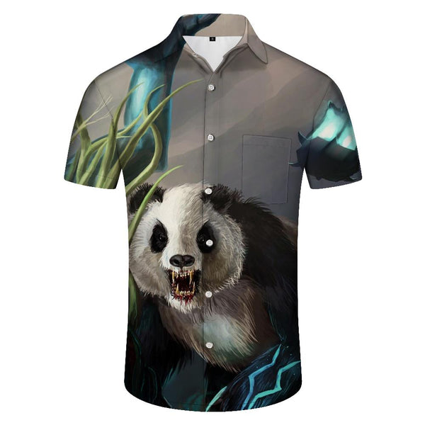 
Zombie Panda Hawaiian Short Sleeve Shirt Tropical Four Seasons Men's Loose Street Walking Animal Trend Pattern
                