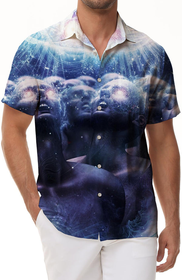 Casual Men's Short Sleeve Spring Summer Lapel Shirt 3D Printing Fashion Tops Shirt Elegant Men Shirt