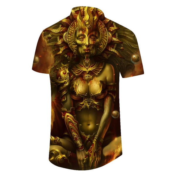 
Funny abstract golden statue men's casual cool short-sleeved Hawaiian tropical fashion breathable short-sleeved shirt beach clothes
                
