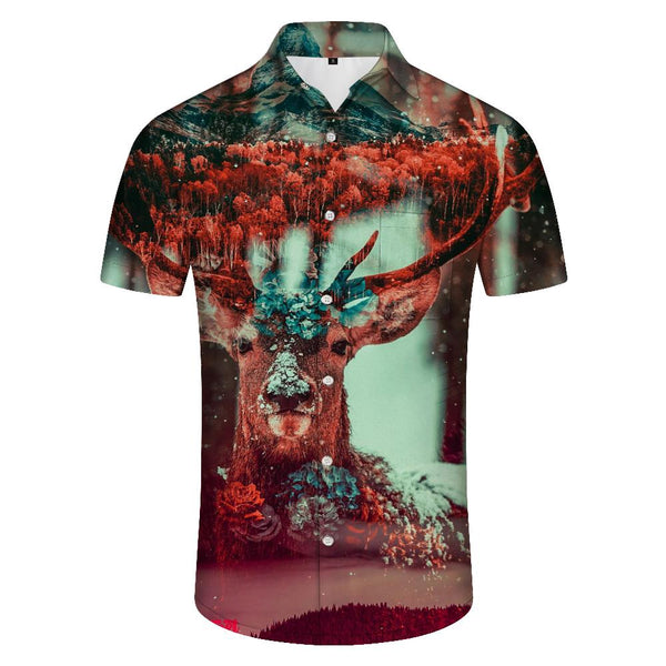 
Deer in the forest at night Hawaiian shirt Men's short sleeve casual button down shirt suitable for outdoor fishing daily travel walking
                