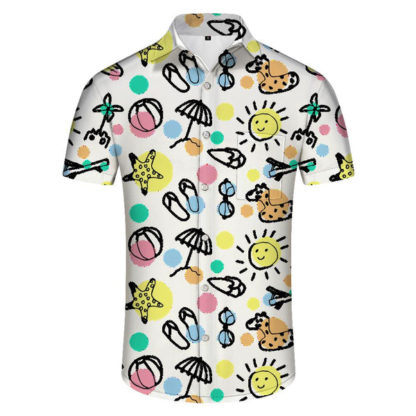 
Summer vacation seaside fun Hawaiian button-down lapel cartoon pattern men's shirt
                