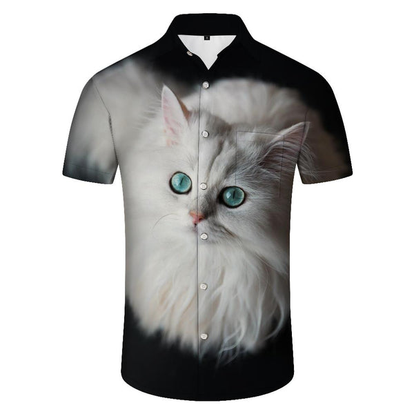 
Elegant White Cat Hawaiian Shirt Cat Flower Short Sleeve Shirt Summer Casual Beach Shirt Button-down Tropical Floral Shirt White
                