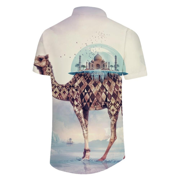 
Camel Print Pattern Men's Daily Travel Casual Short Sleeve Shirt Hawaiian Button Lapel Pockets Abstract
                
