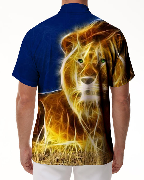 
Summer clothing men's short-sleeved clothes lion yellow blue cute shirt button short-sleeved top interesting breathable light summer clothes daily
                