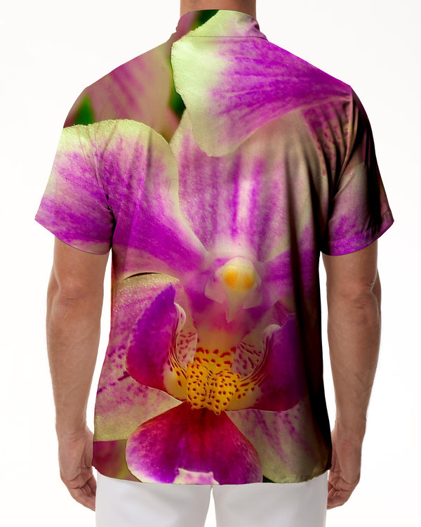 
Men's short sleeve orchid print retro lapel beach shirt casual shirt suitable for outdoor fishing seaside beach party
                