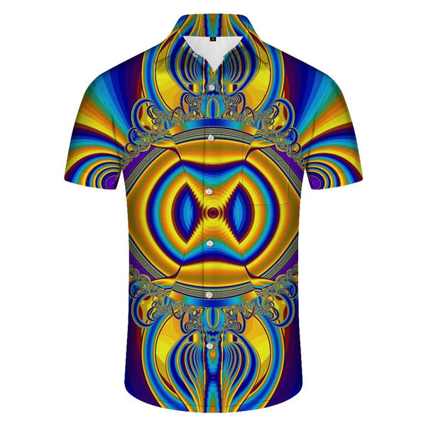 
3D digital printing geometric tropical Hawaiian button-down lapel men's casual fashion loose short sleeves
                