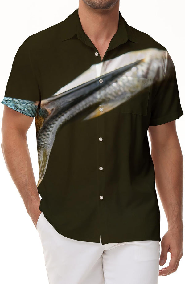 Mens Short Sleeve Button Down Shirt Animal Hunting Food Print Shirt Work Shirt Tops For Office Travel