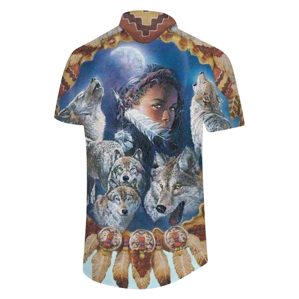
Abstract Wolf Galaxy Men's Short Sleeve Shirt Casual Button Summer Beach Shirt Classic Fit Tops
                
