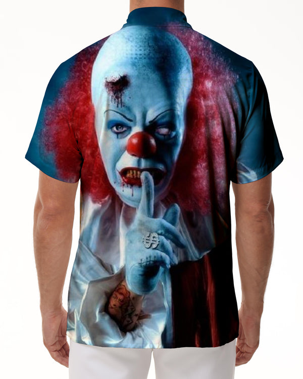 
Halloween Bald Clown Button Pocket Casual Short Sleeve Shirt Hawaiian Casual Loose Men's Button Pocket Lapel Top
                