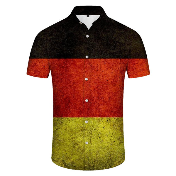 
German flag print pattern 3D digital printing fashionable cool Hawaiian button-down lapel men's casual loose short-sleeved shirt
                