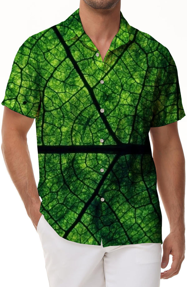 New Fun Novelty Leaf Camouflage Shirt Hawaiian Button Pocket Lapel Fashion Print Short Sleeve Button Shirt Tops