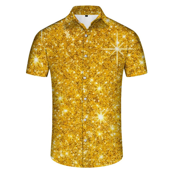 
Men's Gold 3D Printed Short Sleeves Digital Printing Casual Lapel Hip Hop Street Fashion Short Sleeves
                