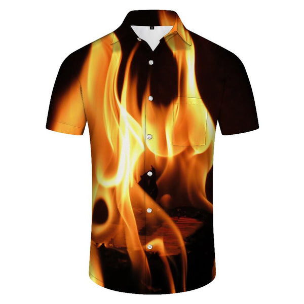 
Blazing flame print pattern men's loose short-sleeved street casual holiday style retro
                