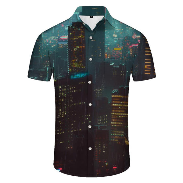 
Bustling City Chic Hawaiian Shirt Mens Short Sleeve Front Pocket Button Graphic Print Casual Beach
                