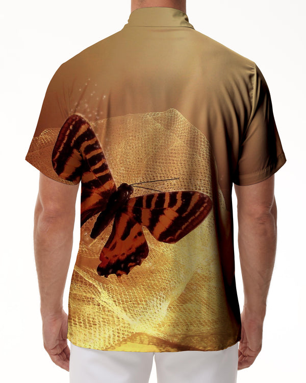 
Gauze graceful butterfly four seasons comfortable short-sleeved retro shirt brown men's casual daily outing short-sleeved shirt
                